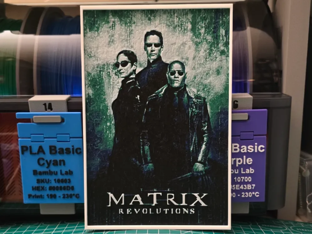 The Matrix Revolutions Movie Poster - Hueforge Art by Lumpy3D HueForge model: The Matrix Revolutions Movie Poster - Hueforge Art by Lumpy3D