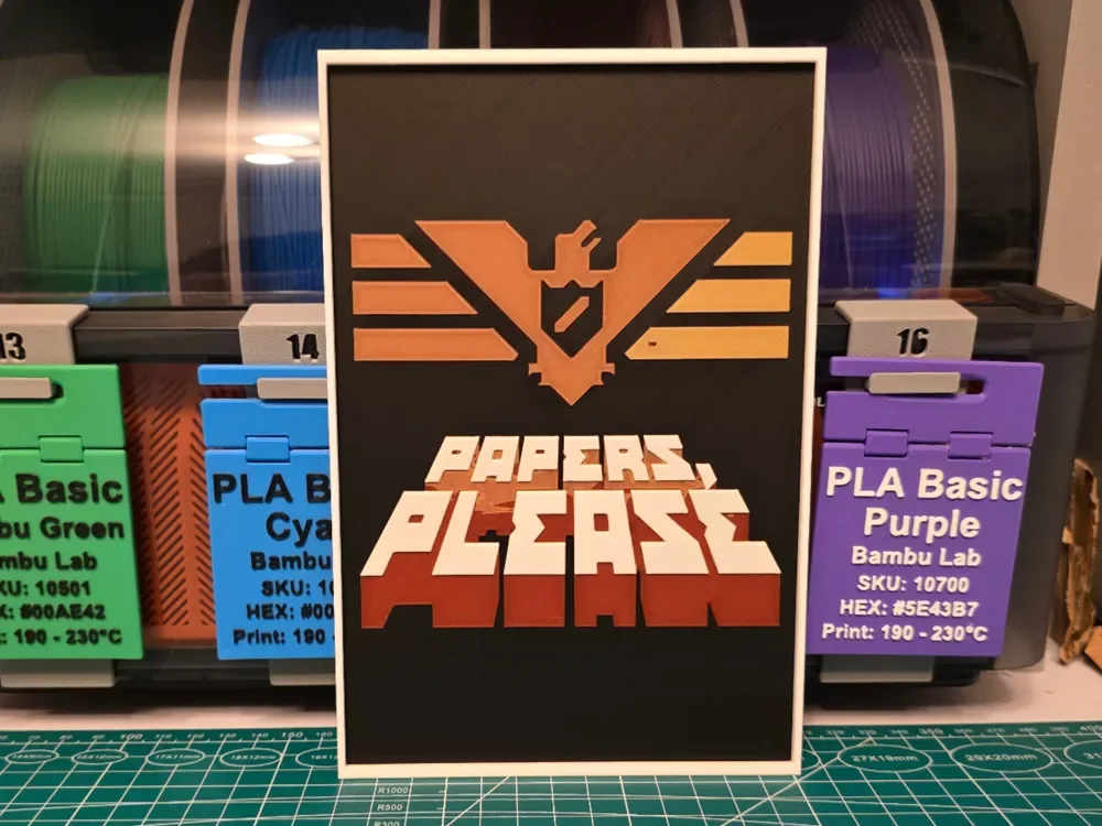 Papers, Please Game Poster - Hueforge Art by Lumpy3D HueForge model: Papers, Please Game Poster - Hueforge Art by Lumpy3D