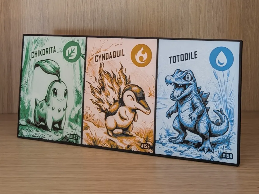 Chikorita, Cyndaquil & Totodile Hueforge & Frame Chikorita, Cyndaquil & Totodile Hueforge & Frame