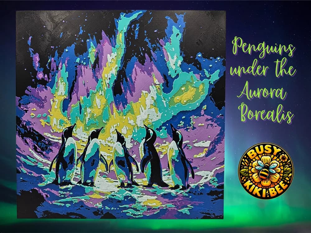 Penguins Under the Aurora Borealis by BusyKikiBee HueForge model: Penguins Under the Aurora Borealis by BusyKikiBee