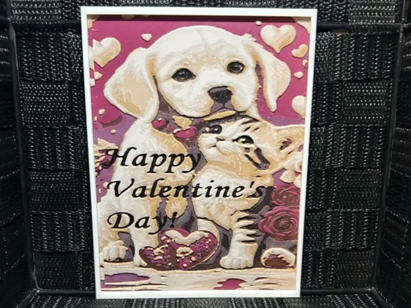HueForge model: Hueforge Greeting Card - Valentine Dog & Cat by JoDau