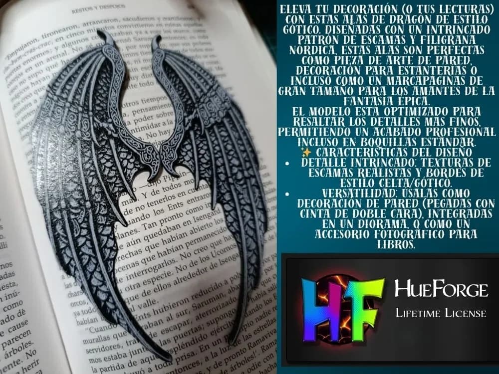 Bookmark Gothic Dragon Wings by FYTY112 HueForge model: Bookmark Gothic Dragon Wings by FYTY112