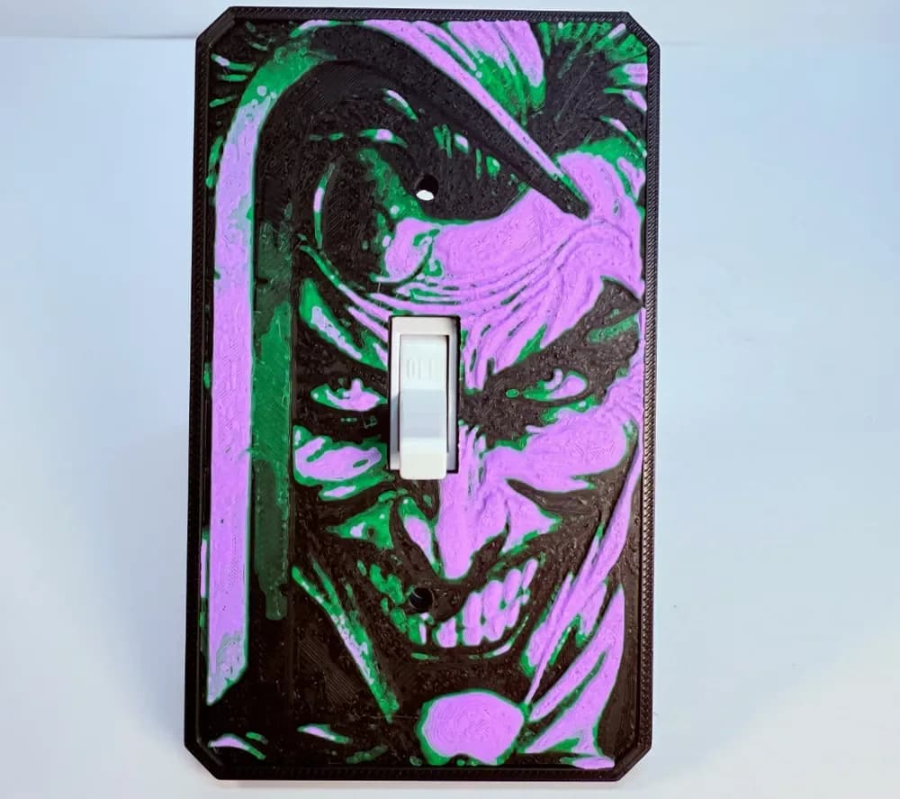 Joker Light Switch Cover Plate HueForge by Layered Visions HueForge model: Joker Light Switch Cover Plate HueForge by Layered Visions