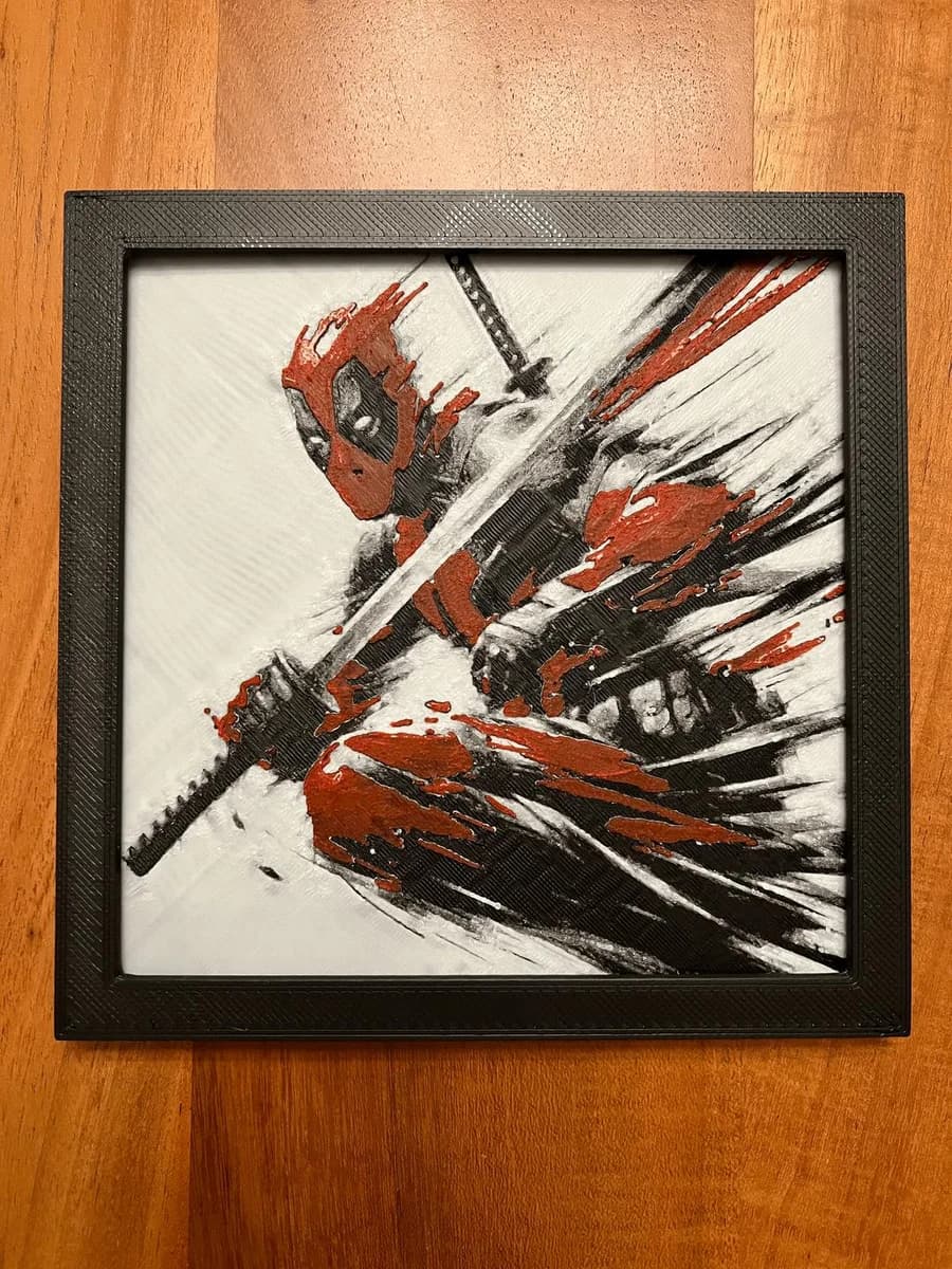 Deadpool with Sword Abstract by JustBe 3D Printing HueForge model: Deadpool with Sword Abstract by JustBe 3D Printing