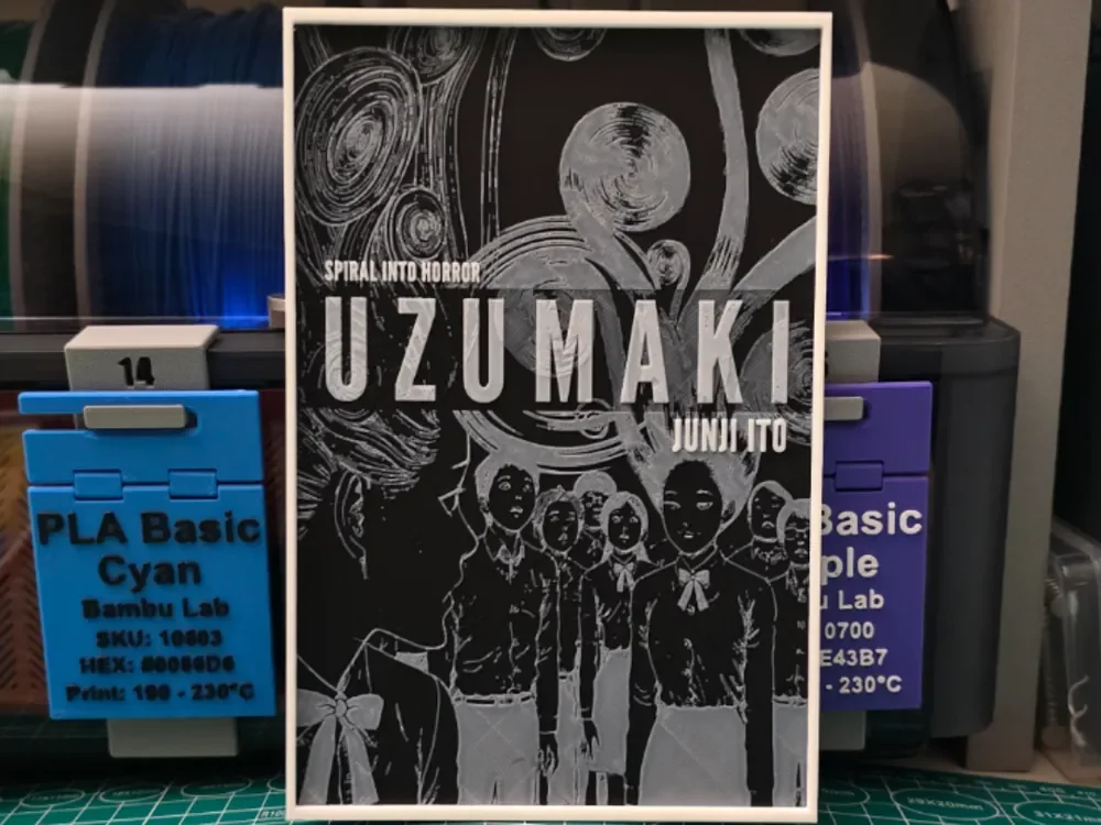 Uzumaki By Junji Ito Manga Poster - Hueforge Art by Lumpy3D HueForge model: Uzumaki By Junji Ito Manga Poster - Hueforge Art by Lumpy3D