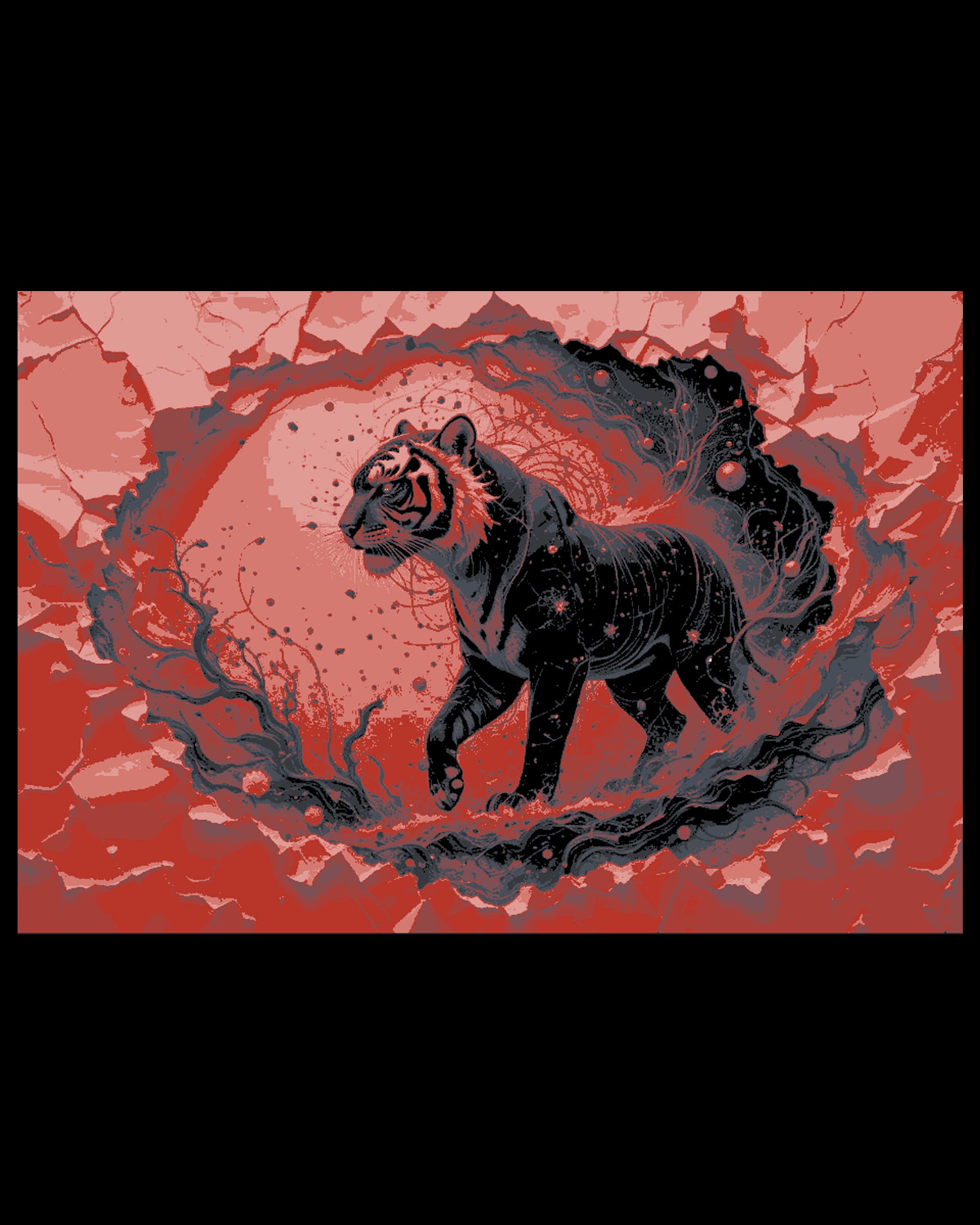 An artistic design of a tiger walking in red and black - hueforge art by BooneCo3d HueForge model: An artistic design of a tiger walking in red and black - hueforge art by BooneCo3d