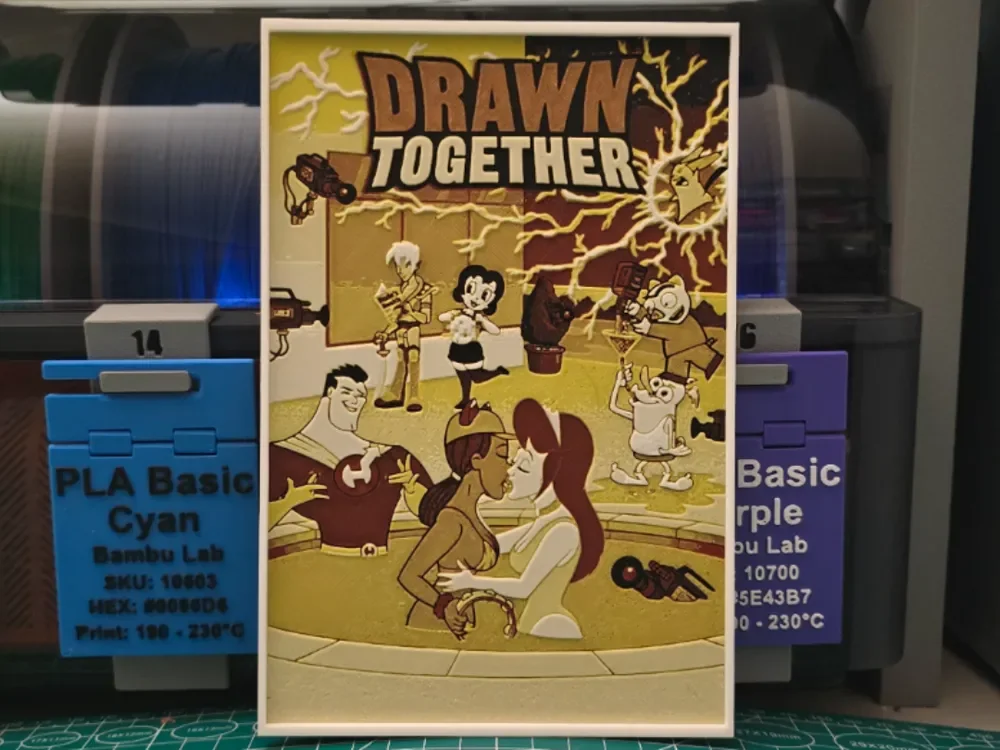 Drawn Together Poster - Hueforge Art by Lumpy3D HueForge model: Drawn Together Poster - Hueforge Art by Lumpy3D