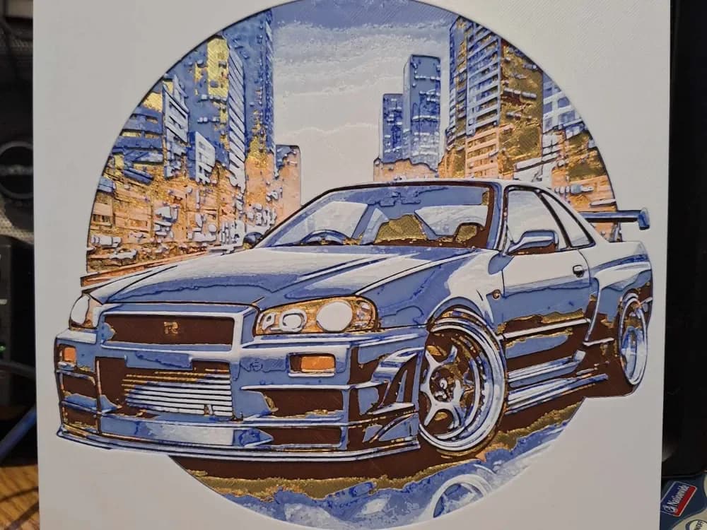 Nissan Skyline - GTR34 - hueforge - 4 colours by 3dGlow HueForge model: Nissan Skyline - GTR34 - hueforge - 4 colours by 3dGlow