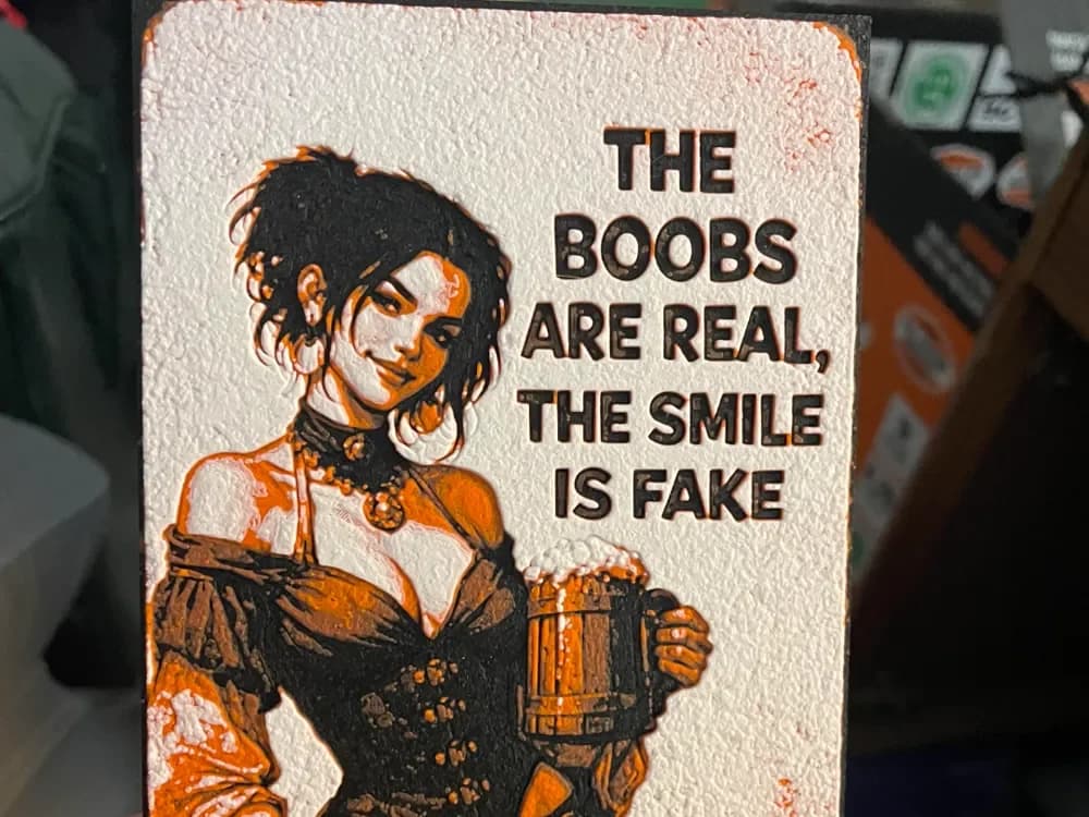 The Boobs are Real Tavern Woman Hueforge by Advancedtechworldwide HueForge model: The Boobs are Real Tavern Woman Hueforge by Advancedtechworldwide