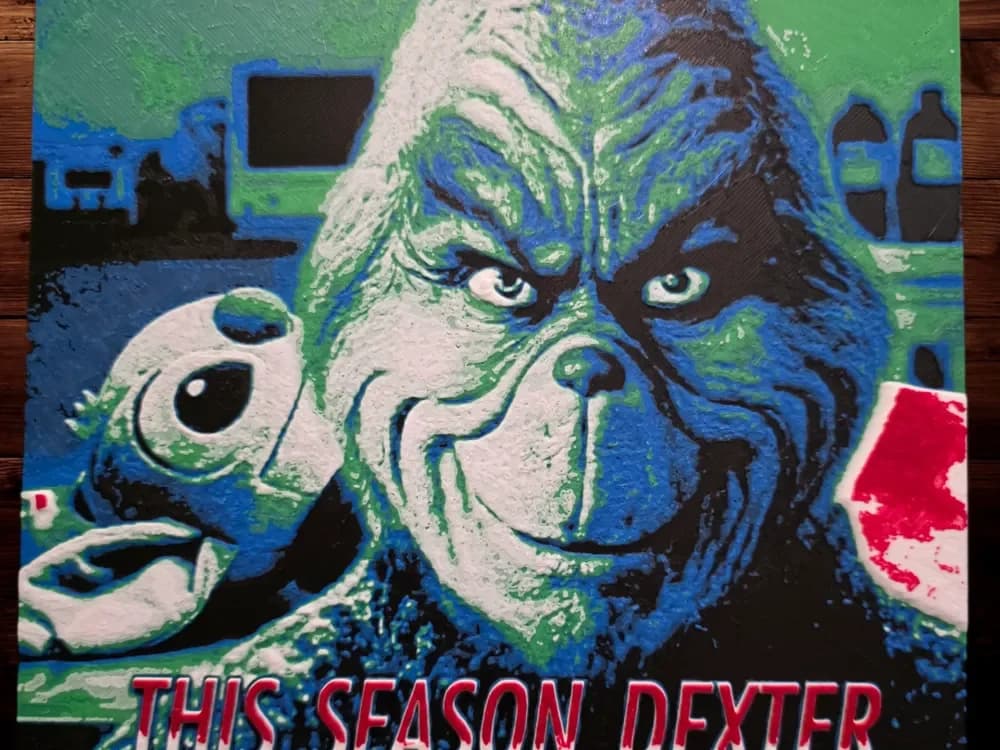 Grinch goes full Dexter by Side Quest Hues HueForge model: Grinch goes full Dexter by Side Quest Hues