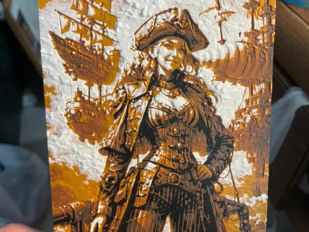 Woman Pirate Ship Captain Hueforge by Advancedtechworldwide HueForge model: Woman Pirate Ship Captain Hueforge by Advancedtechworldwide