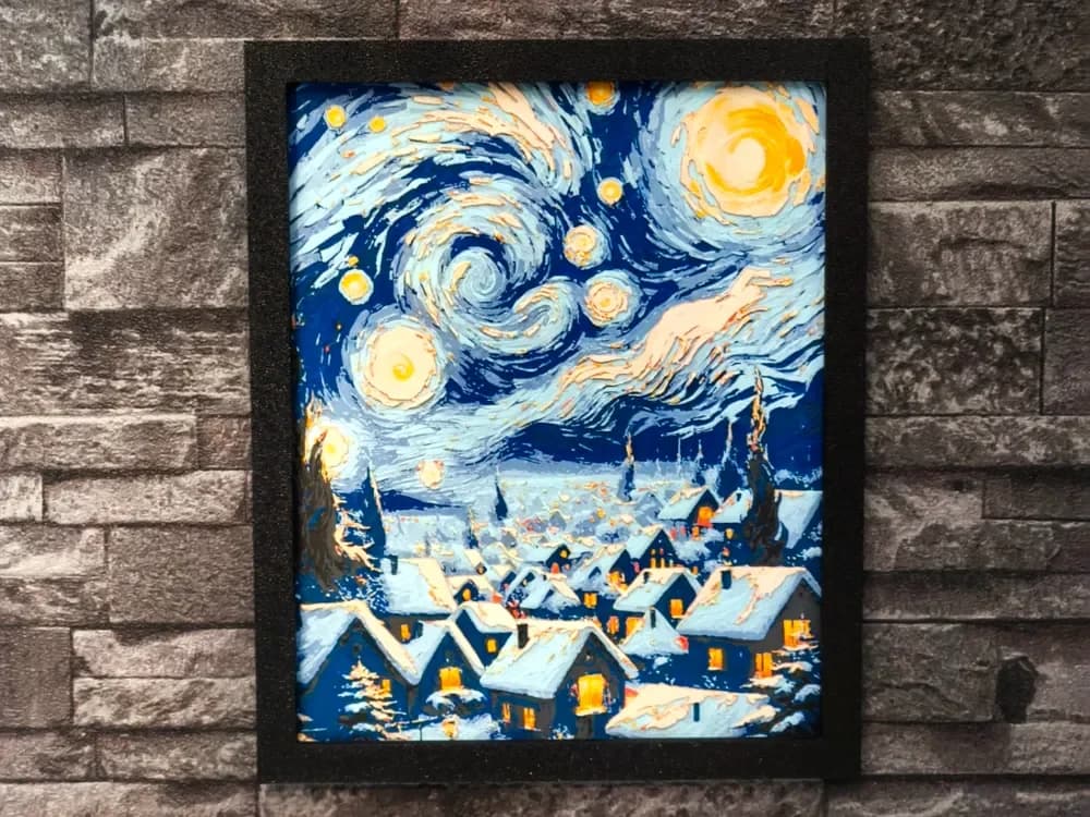 Hueforge Winter House Van Gogh style by StefBull85 HueForge model: Hueforge Winter House Van Gogh style by StefBull85