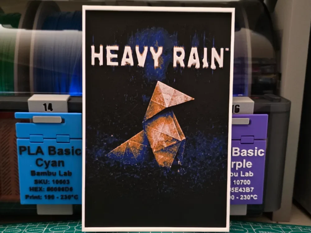 Heavy Rain Poster - Hueforge Art by Lumpy3D HueForge model: Heavy Rain Poster - Hueforge Art by Lumpy3D