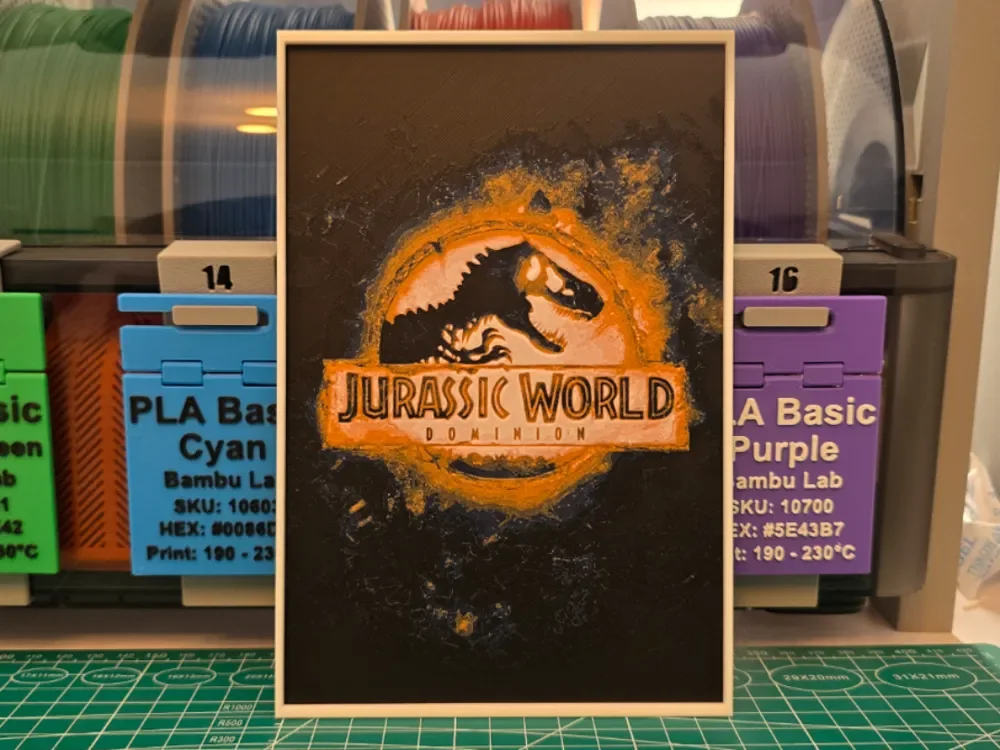 Jurassic World Dominion Movie Poster - Hueforge by Lumpy3D HueForge model: Jurassic World Dominion Movie Poster - Hueforge by Lumpy3D