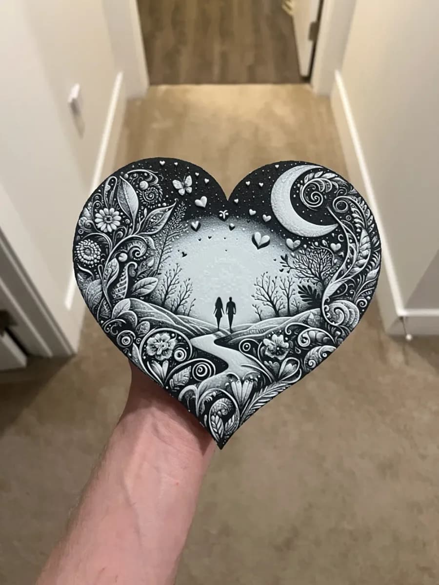 Grayscale Heart Couple Art Hueforge by RP47 Designs HueForge model: Grayscale Heart Couple Art Hueforge by RP47 Designs