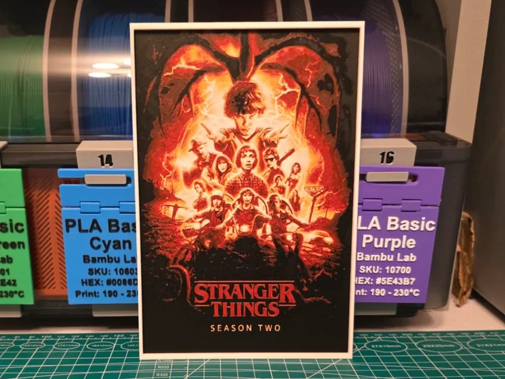 Stranger Things Season 2 Poster - Hueforge Art by Lumpy3D HueForge model: Stranger Things Season 2 Poster - Hueforge Art by Lumpy3D