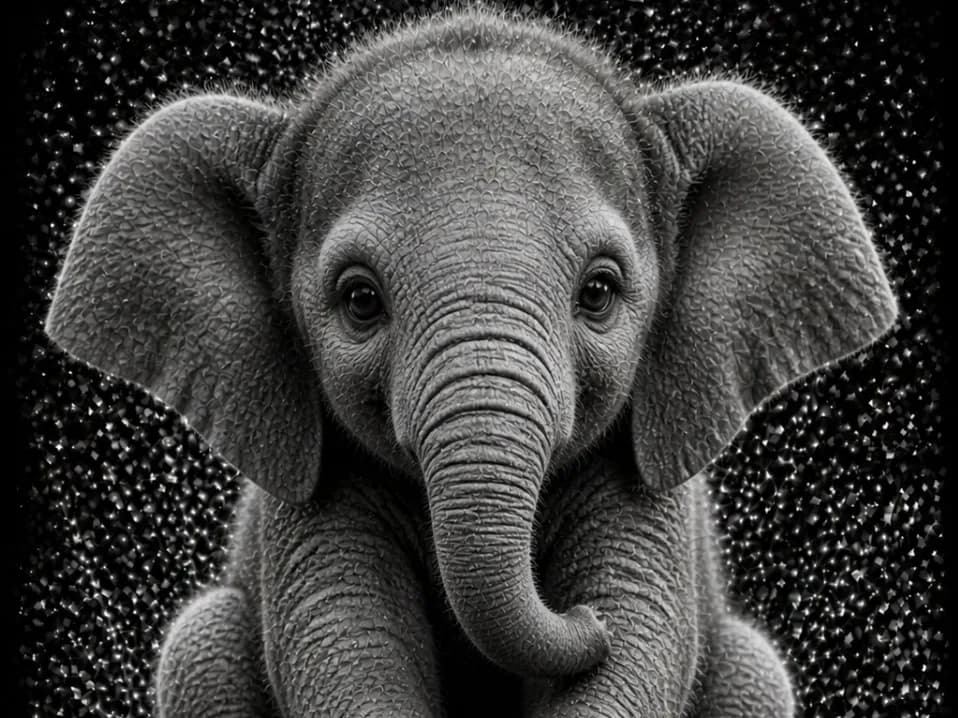 Baby Elephant - Baby Animals B&W - EASY PRINT Baby Elephant - Baby Animals B&W - EASY PRINT