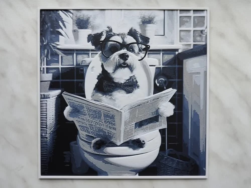 Dog on toilet - Hueforge