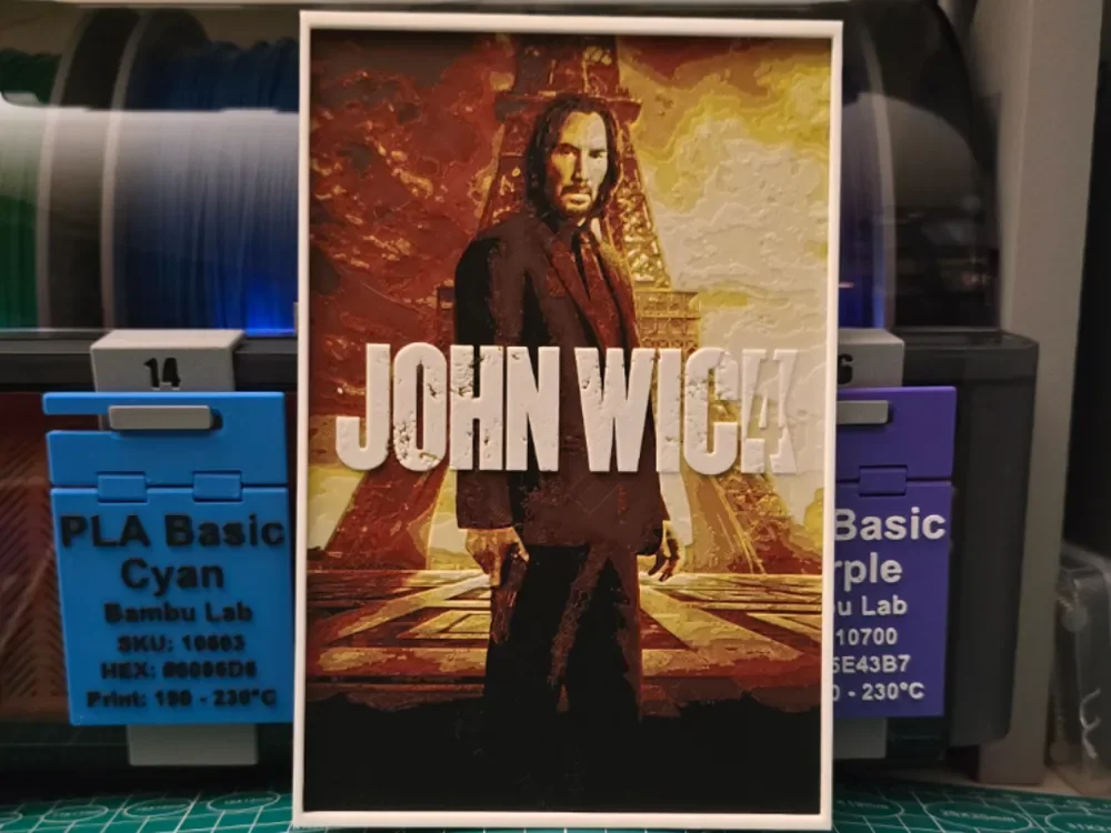 John Wick Chapter 4 Movie Poster - Hueforge Art by Lumpy3D HueForge model: John Wick Chapter 4 Movie Poster - Hueforge Art by Lumpy3D