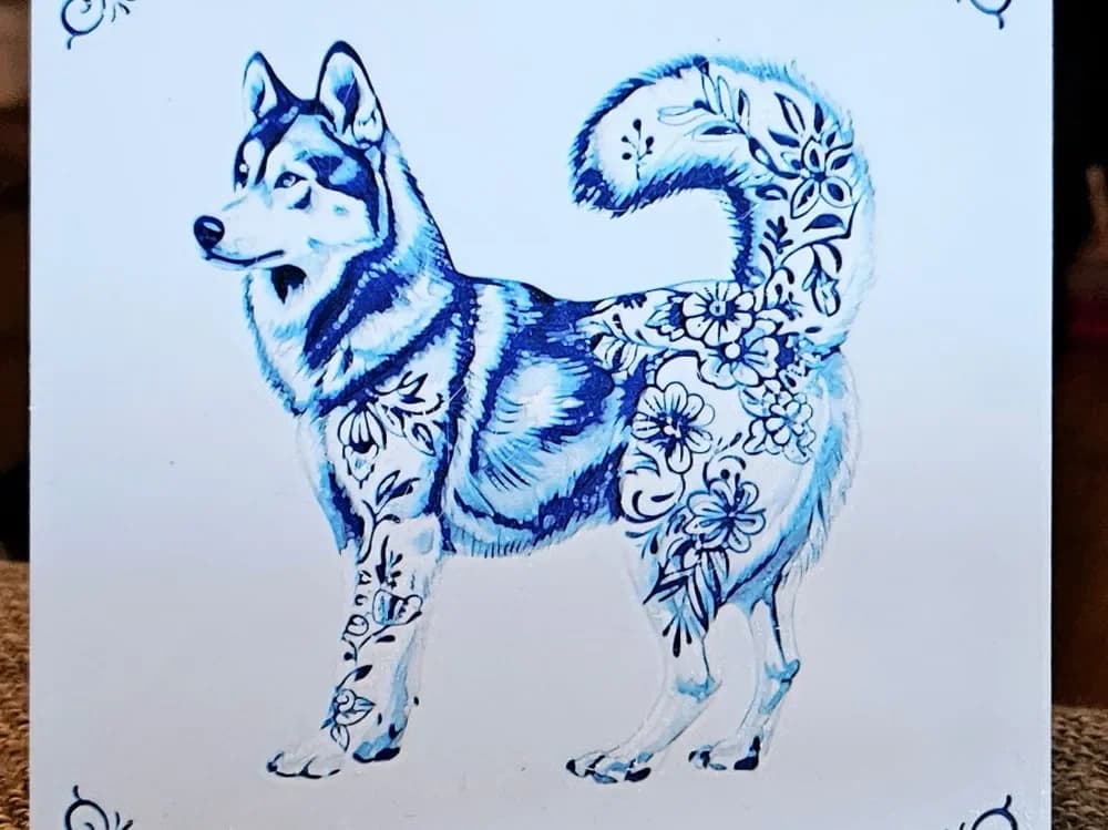 Dutch tile Huskey by Mano's 3d_Art HueForge model: Dutch tile Huskey by Mano's 3d_Art