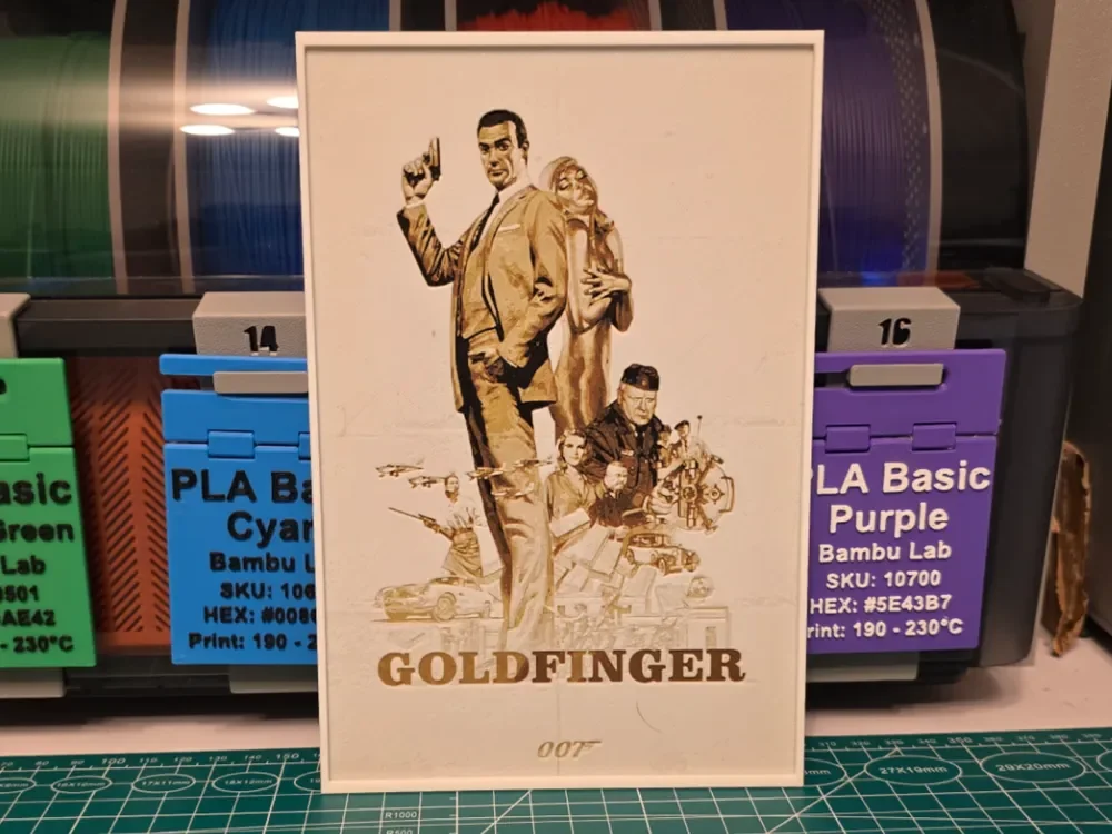 007 Goldfinger Movie Poster - Hueforge Art by Lumpy3D HueForge model: 007 Goldfinger Movie Poster - Hueforge Art by Lumpy3D