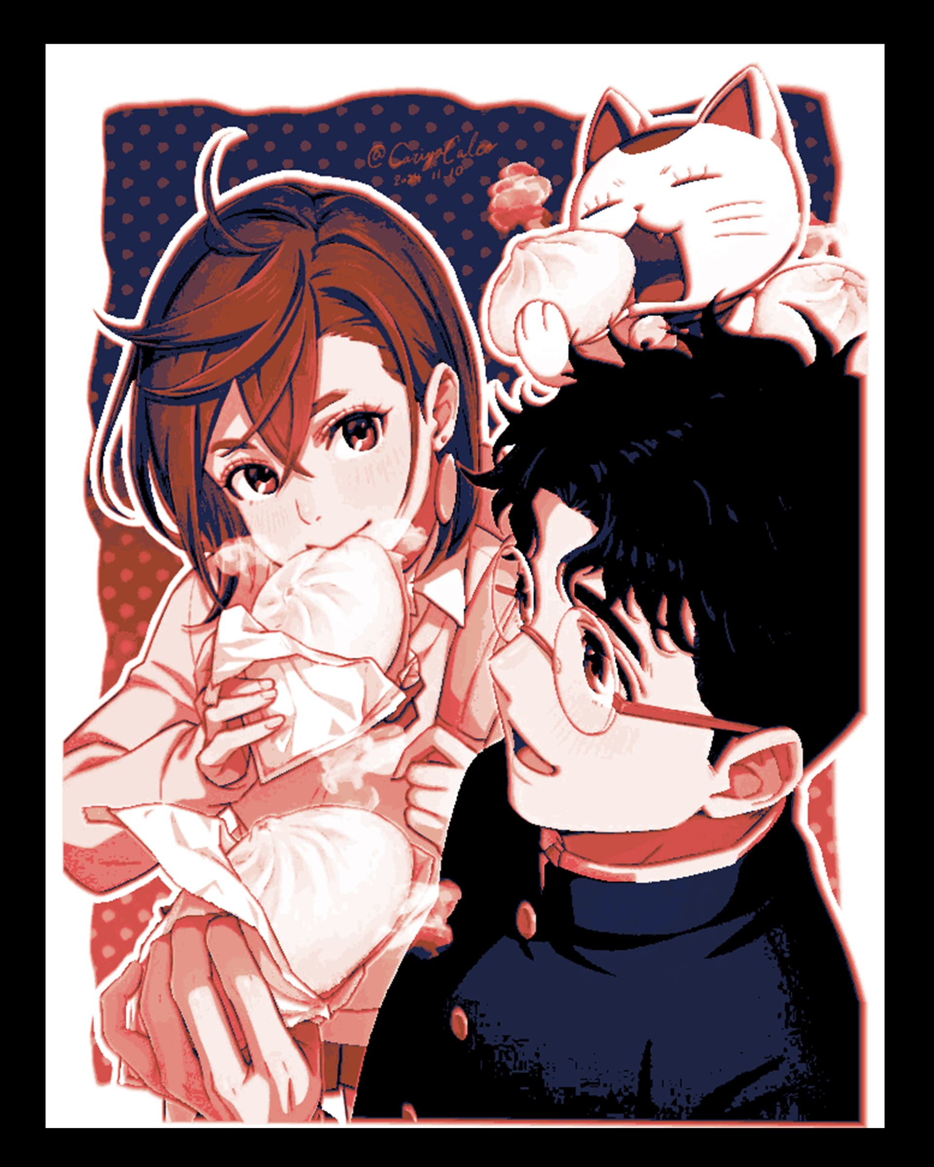 Dandadan fan art - Ken Takakura and Momo Ayase sharing some dumplings - 6 color Dandadan fan art - Ken Takakura and Momo Ayase sharing some dumplings - 6 color