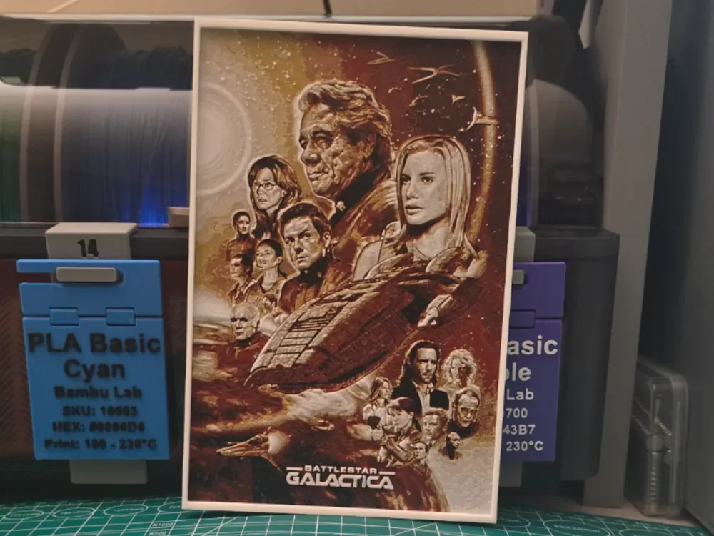 Battlestar Galactica Poster - Hueforge Art by Lumpy3D HueForge model: Battlestar Galactica Poster - Hueforge Art by Lumpy3D