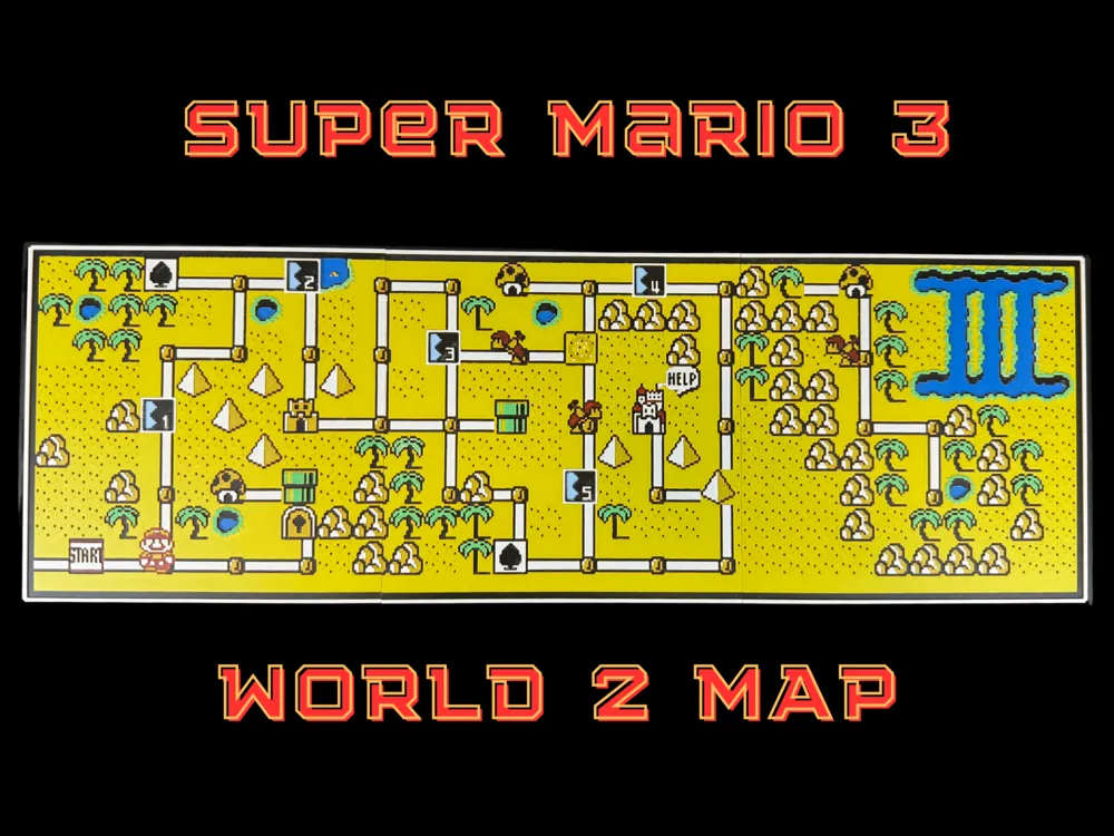 Super Mario 3 - World 2 Map - Multi-panel 600x200 by Canadian Gamer HueForge model: Super Mario 3 - World 2 Map - Multi-panel 600x200 by Canadian Gamer