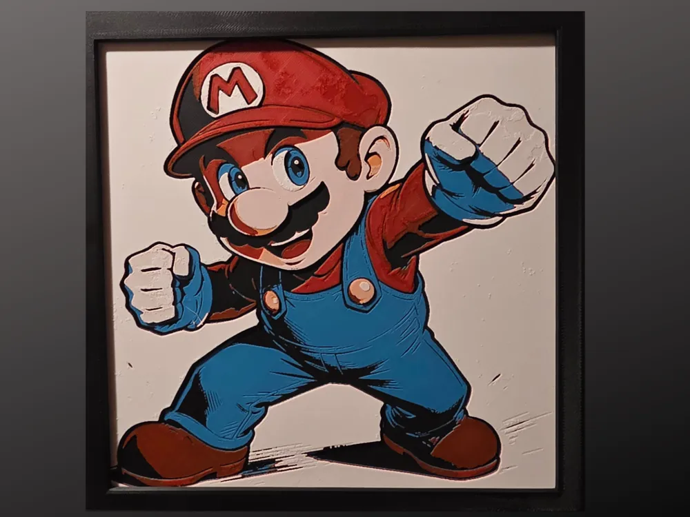 Mario (Super Mario Bros) 200x200 by Side Quest Hues HueForge model: Mario (Super Mario Bros) 200x200 by Side Quest Hues