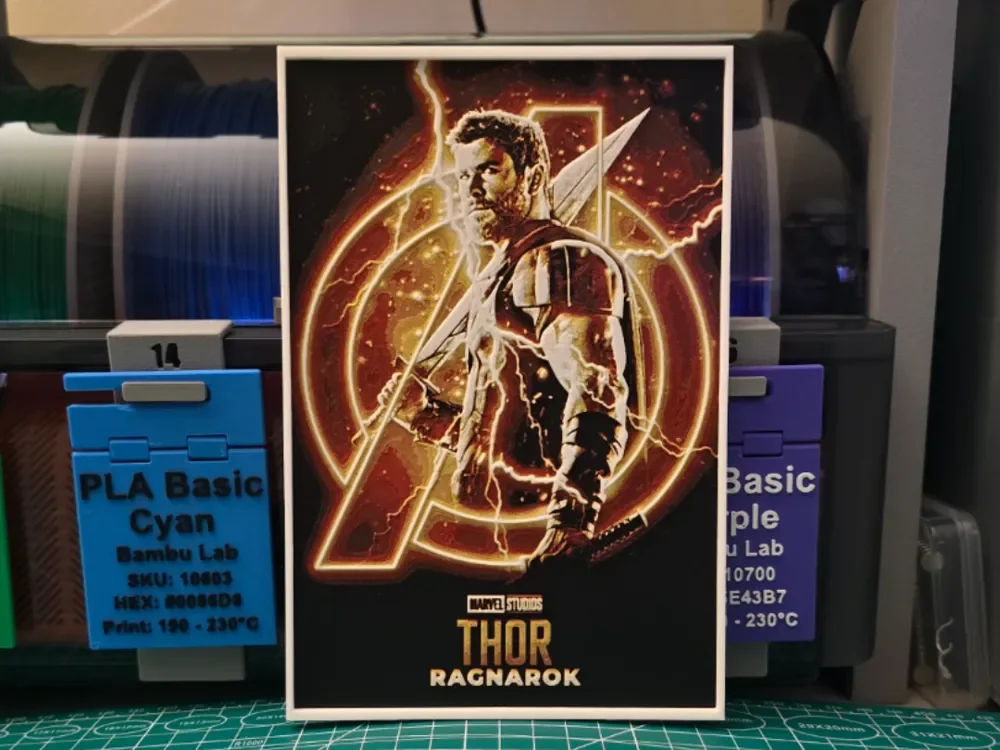 Thor: Ragnarok Movie Poster – Hueforge Art by Lumpy3D HueForge model: Thor: Ragnarok Movie Poster – Hueforge Art by Lumpy3D