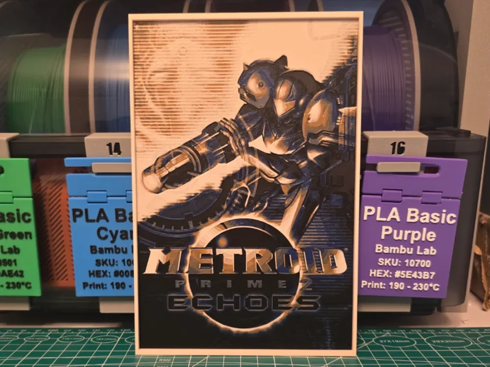 Metroid Prime 2: Echoes Poster - Hueforge Art by Lumpy3D HueForge model: Metroid Prime 2: Echoes Poster - Hueforge Art by Lumpy3D