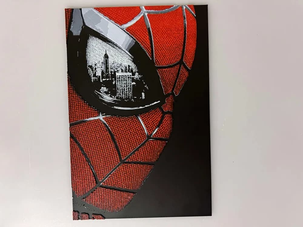 Spiderman Closeup Side View by 3djd HueForge model: Spiderman Closeup Side View by 3djd