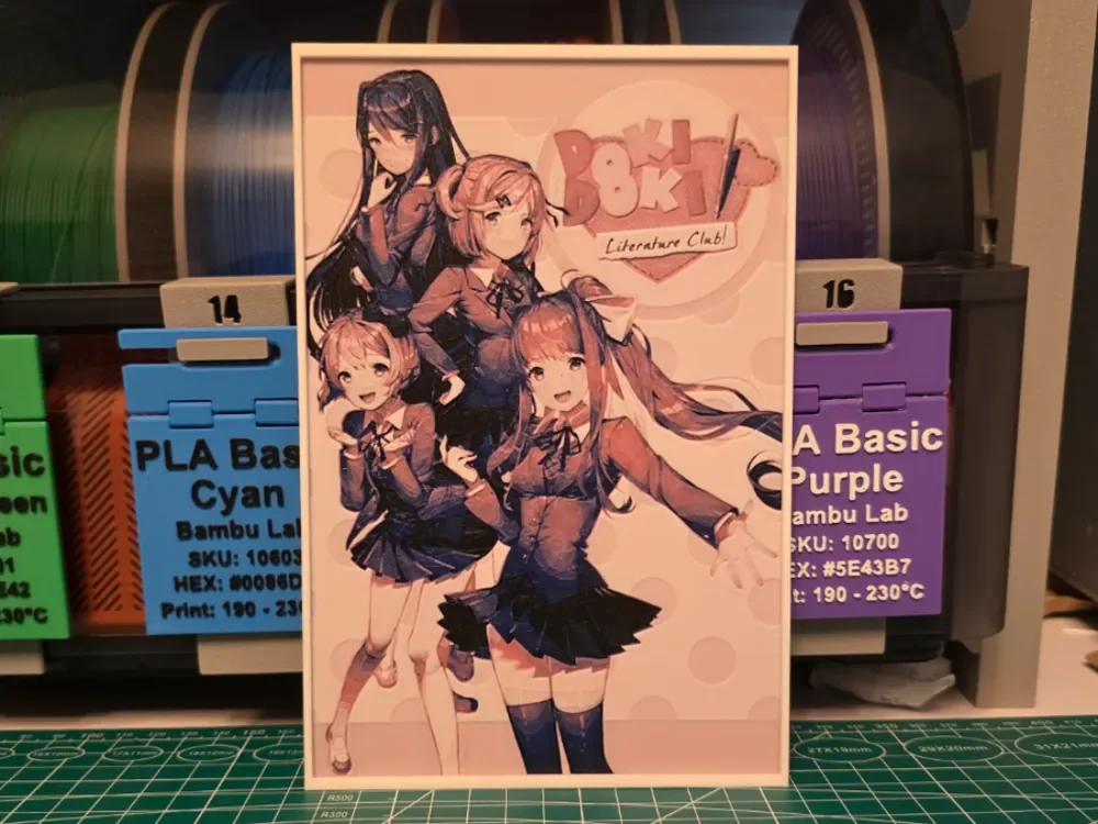 Doki Doki Literature Club Poster - Hueforge Art by Lumpy3D HueForge model: Doki Doki Literature Club Poster - Hueforge Art by Lumpy3D