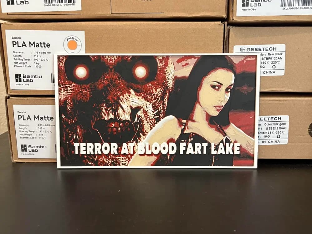 Terror at Blood Fart Lake Hueforge by Estiv HueForge model: Terror at Blood Fart Lake Hueforge by Estiv