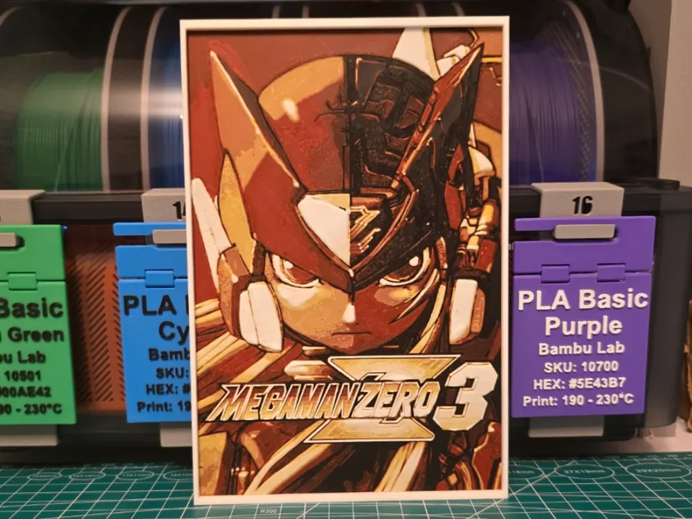 Mega Man Zero 3 Game Poster - Hueforge Art by Lumpy3D HueForge model: Mega Man Zero 3 Game Poster - Hueforge Art by Lumpy3D