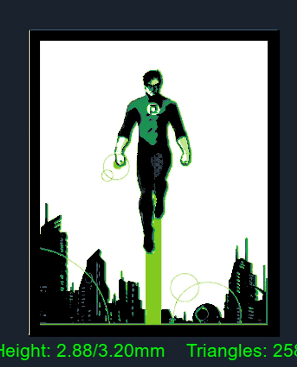 Green Lantern Hal Jordan Mini by Strata Prints HueForge model: Green Lantern Hal Jordan Mini by Strata Prints