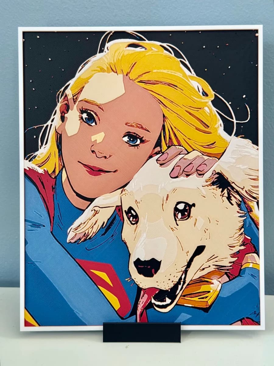 Supergirl and Krypto by Strata Prints HueForge model: Supergirl and Krypto by Strata Prints