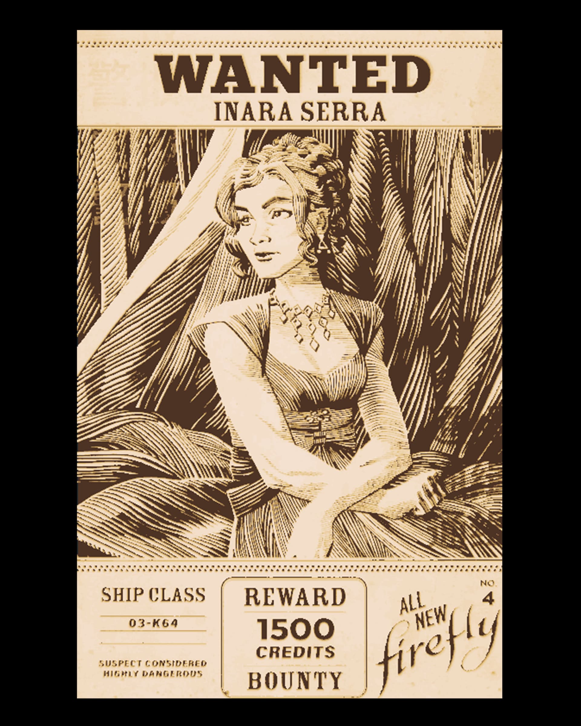 Wanted poster of Inara Serra from Firefly - Fan art Hueforge print Wanted poster of Inara Serra from Firefly - Fan art Hueforge print