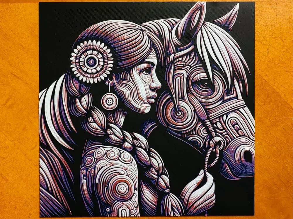 Native American Woman Guiding Horse - Hueforge Native American Woman Guiding Horse - Hueforge
