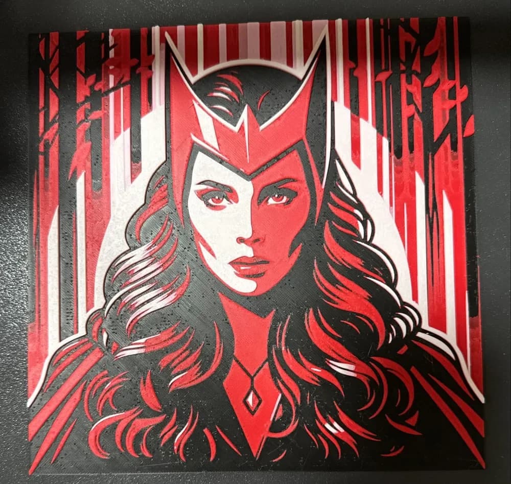 Wanda Maximoff Scarlet Witch Hueforge 200x200 by Strata Prints HueForge model: Wanda Maximoff Scarlet Witch Hueforge 200x200 by Strata Prints