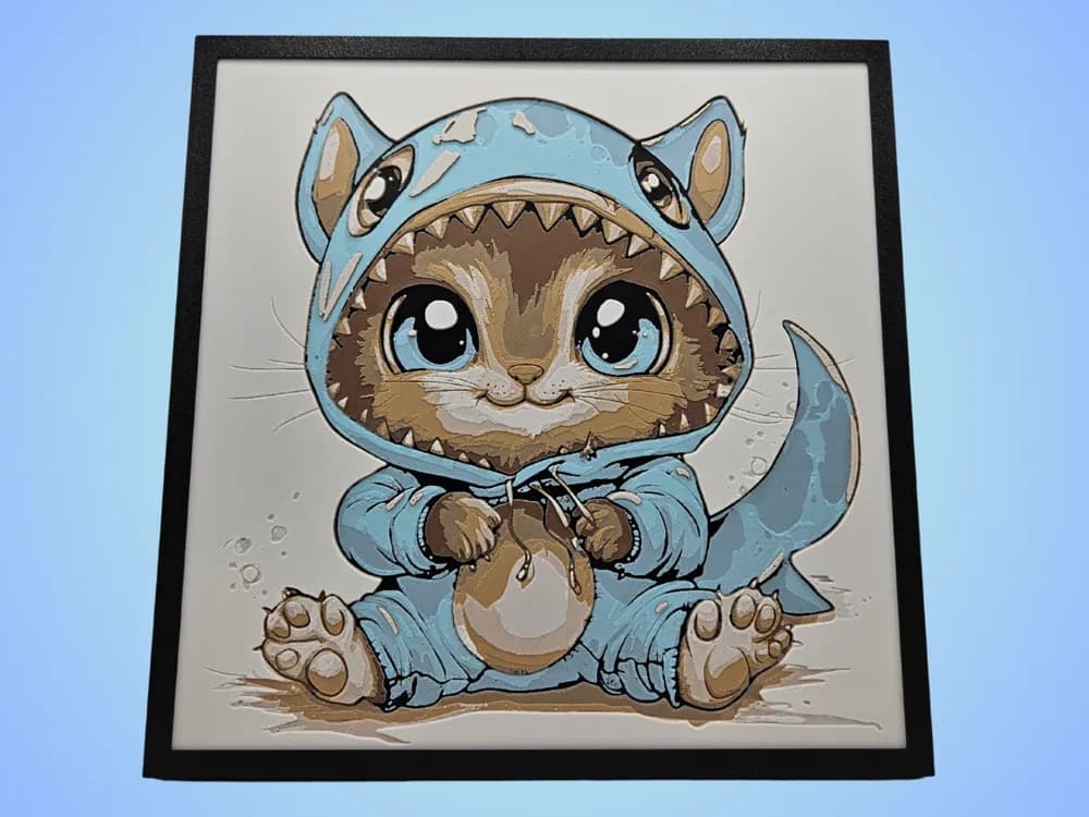 HueForge model: Kitten in a Shark Onesie by BusyKikiBee