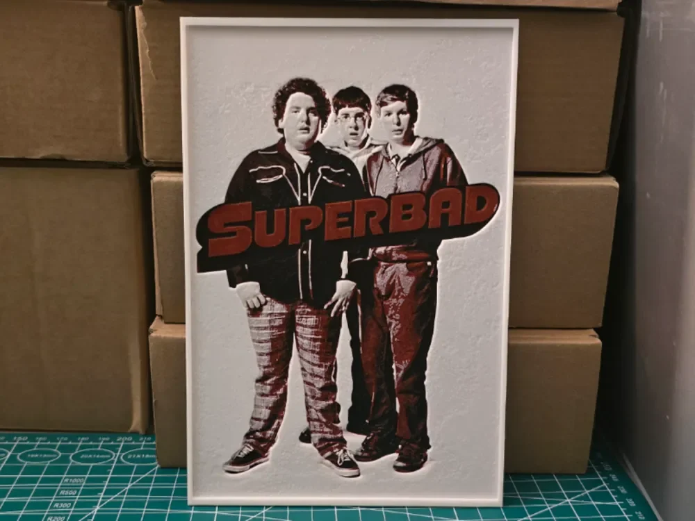 Superbad Movie Poster - Hueforge Art by Lumpy3D HueForge model: Superbad Movie Poster - Hueforge Art by Lumpy3D