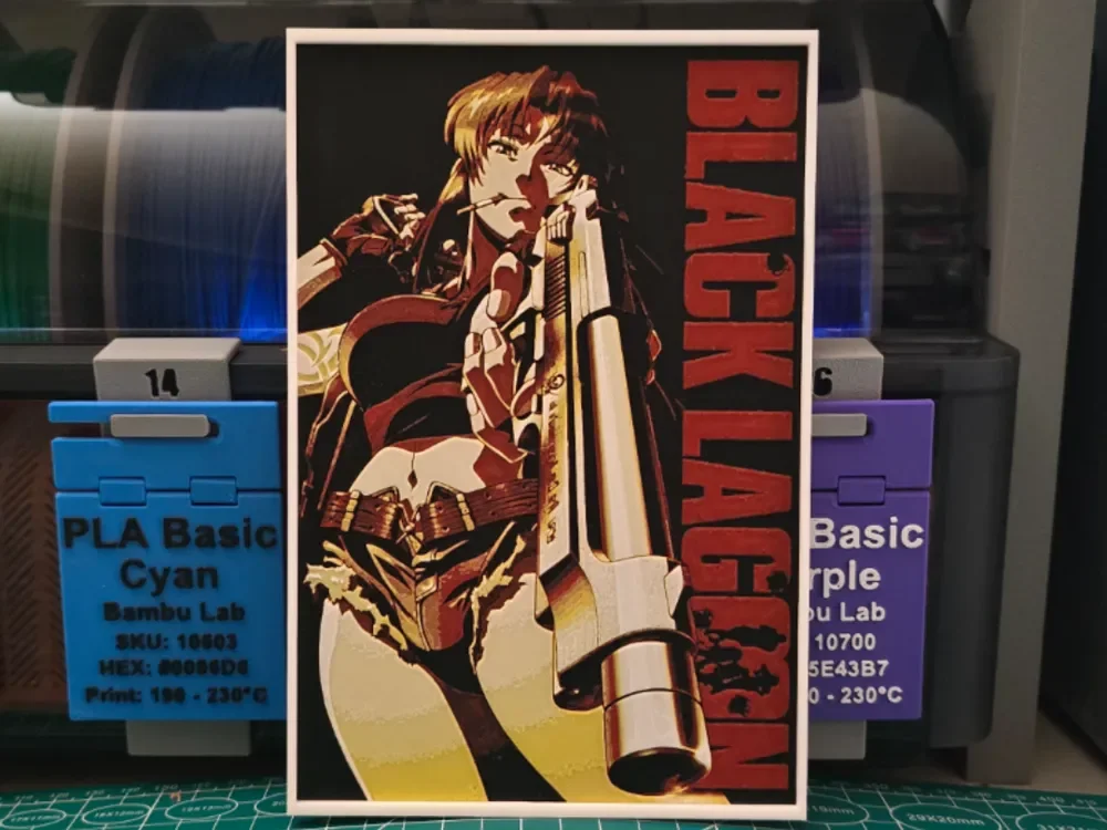Black Lagoon Anime Poster - Hueforge Art by Lumpy3D HueForge model: Black Lagoon Anime Poster - Hueforge Art by Lumpy3D