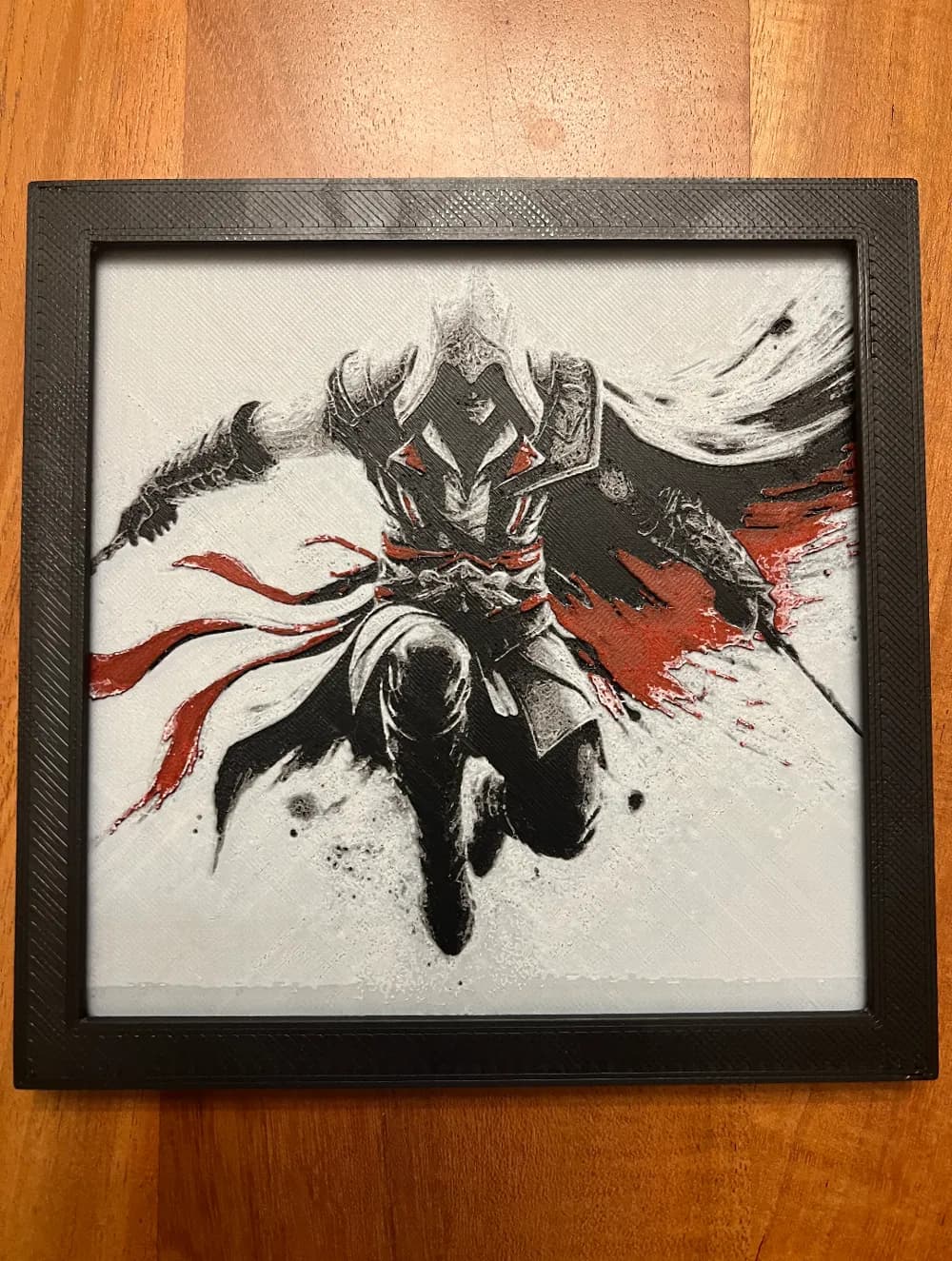 HueForge model: Assassins Creed Jump with Red Accents by JustBe 3D Printing