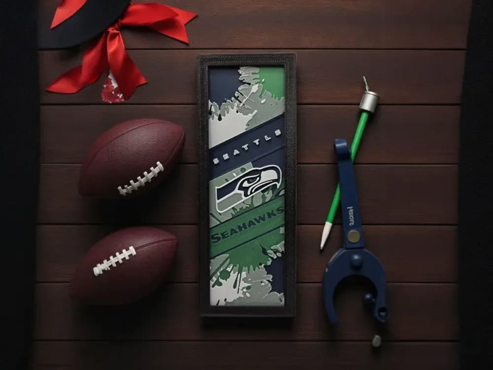 Seahawks 50mm x 150mm Bookmark by MythicHue's HueForge model: Seahawks 50mm x 150mm Bookmark by MythicHue's