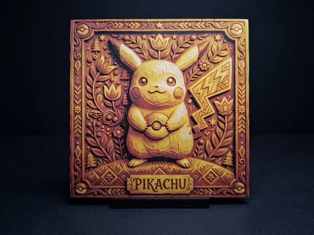 Pikachu Folk Woodart - Hueforge by LED HueForge model: Pikachu Folk Woodart - Hueforge by LED