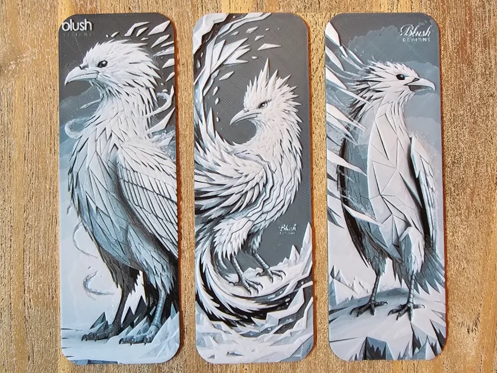 ICE Bird Set of 3 Bookmarks, Papercut style by BLUSH Designs HueForge model: ICE Bird Set of 3 Bookmarks, Papercut style by BLUSH Designs