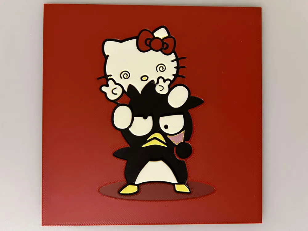 HueForge model: Sanrio, Hello Kitty, and Badtz Maru by 3djd