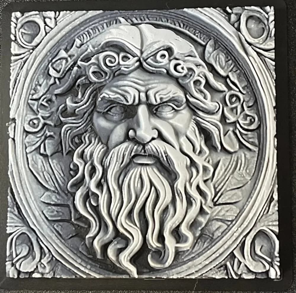Zeus Stone Carving - Hueforge Print by cyanidesugar HueForge model: Zeus Stone Carving - Hueforge Print by cyanidesugar