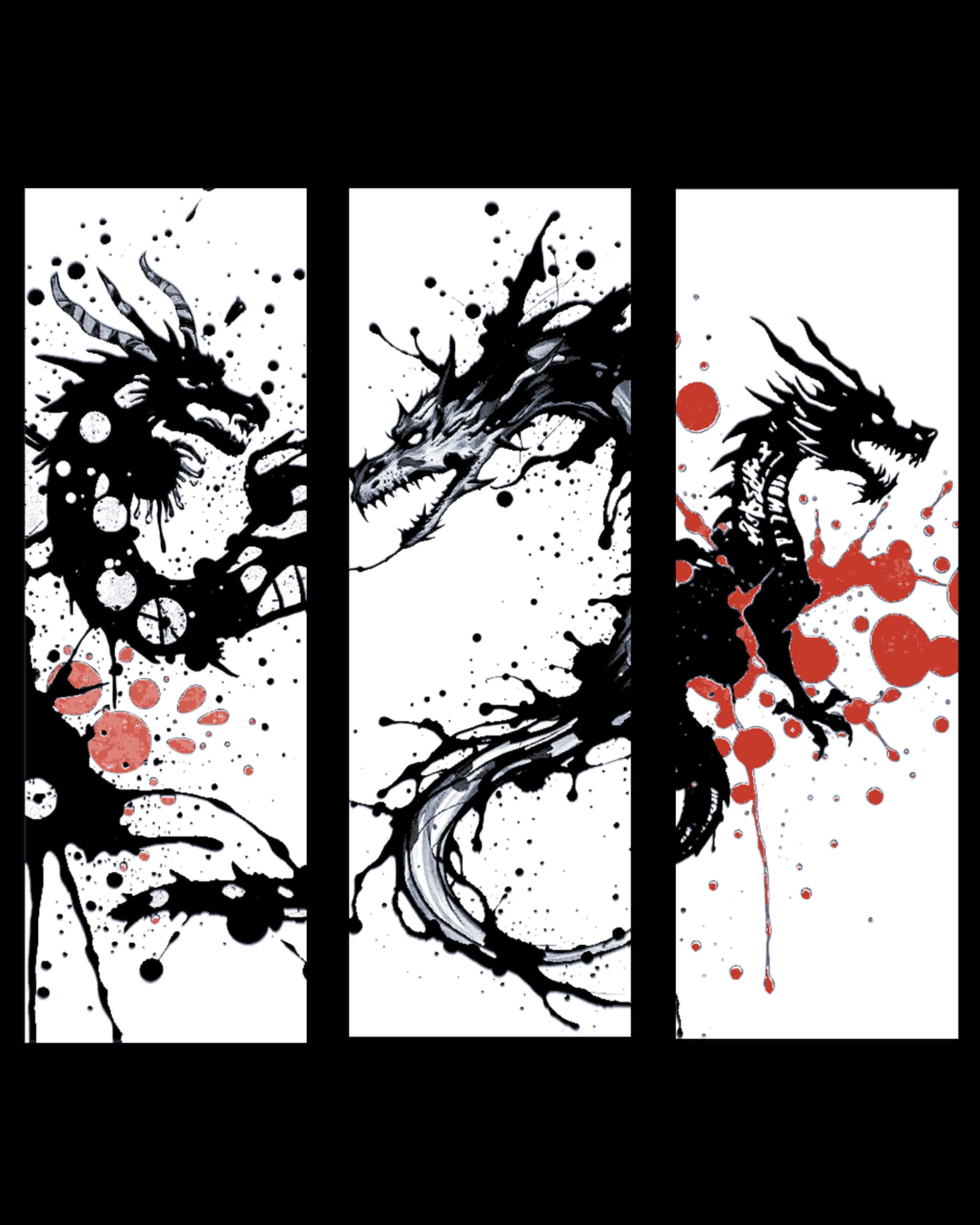 the splattering of ink creates the design of dragons - Set of Bookmarks the splattering of ink creates the design of dragons - Set of Bookmarks